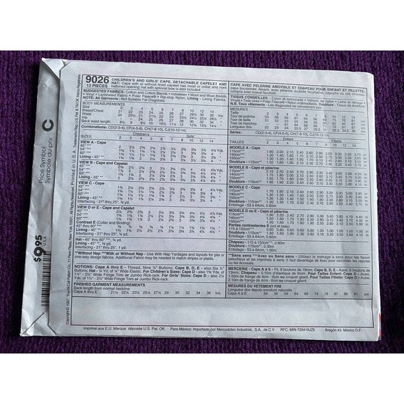 McCalls sewing pattern 9026 kids poncho size 4 5 6 - Picture 3 of 5